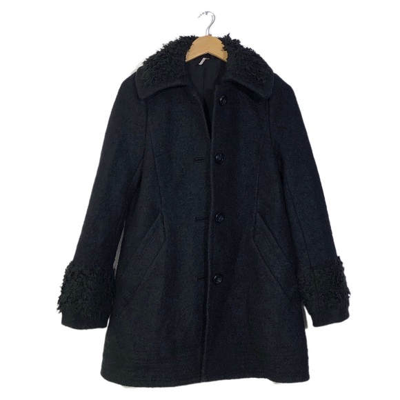 Free People Black Boucle Fancy Faux Fur Lined Jacket S - Picture 1 of 10